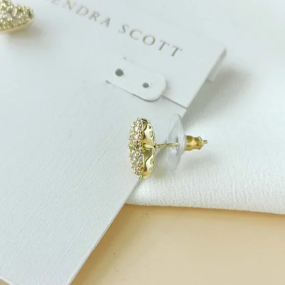 NEW Kendra Scott Ari Gold PAVE White Crystal Heart Earrings - Picture 2 of 3